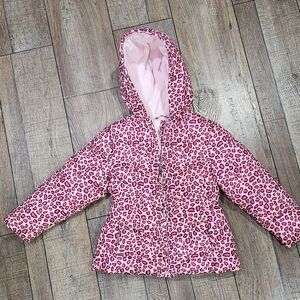 Pink Leopard Print Kids Jacket Winter Puffer Coat 4t